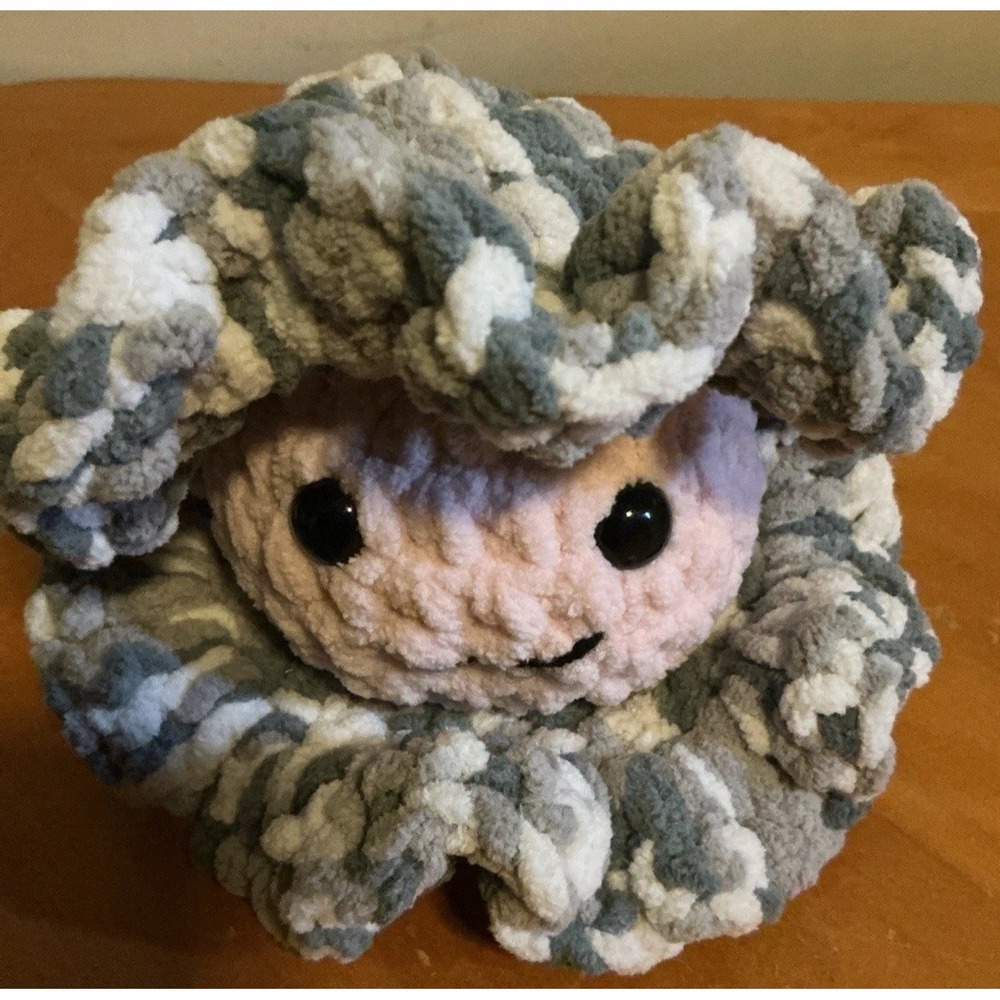 Handmade Crochet Plush Oyster With Pearl, 5" Tall, Grey,‎ Brown And White